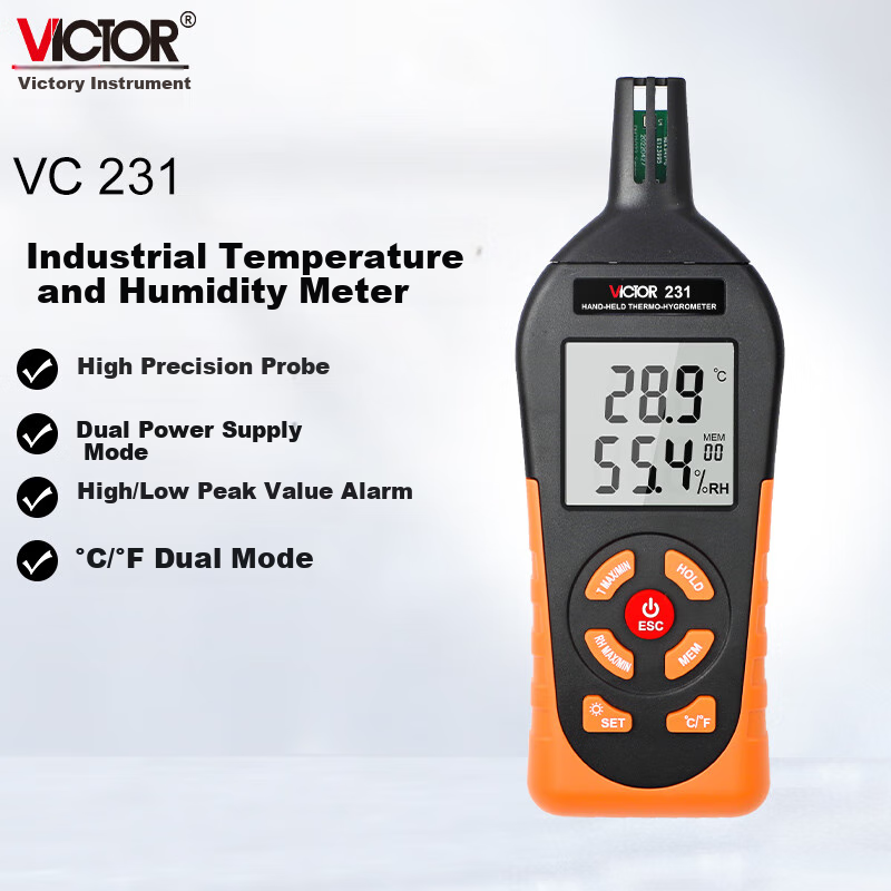 VICTOR Handheld Industrial Thermometer And Hygrometer, High-Precision Home Temperature Meter, Indoor Digital Humidity Detector, VC231