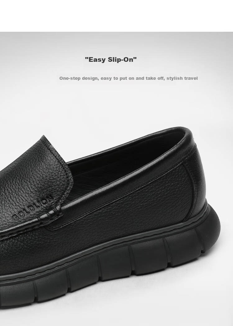 Goldlion Men's Shoes, Leather Shoes, Fashionable Business Casual Shoes, Comfortable Loafers, 55923018401A-Black Size 38 4