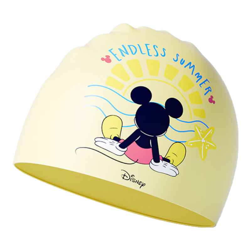 Disney Kids Silicone Swim Cap Boys Girls Waterproof Large Head Circumference Non-Tight Swimming Cap D75602 Yellow Mickey