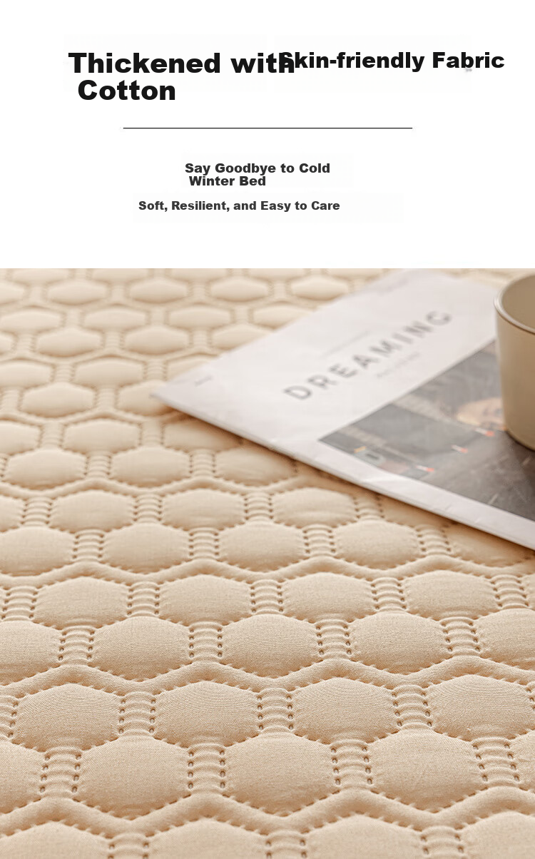 Dushiliren Class A Quilted Antibacterial Fitted Sheet, Home Bed Cover, Single Full Coverage Dustproof Bed Cover, Milk Tea Color, 150*200cm 7