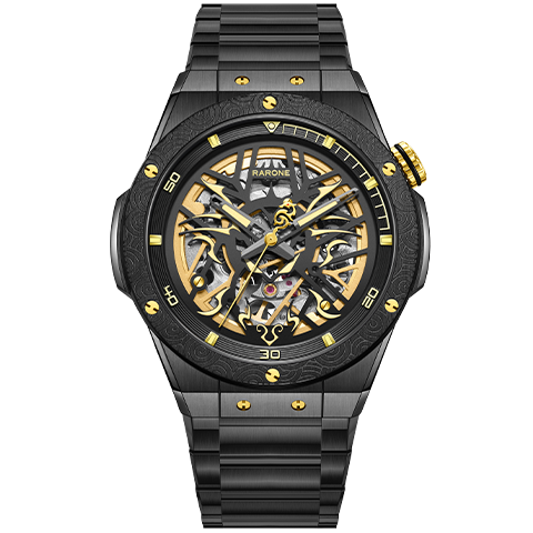 RARONE Twin Star Dark Night Dragon Mechanical Watch, Men's Skeleton Fully Automatic Wristwatch, Birthday Gift for Boyfriend