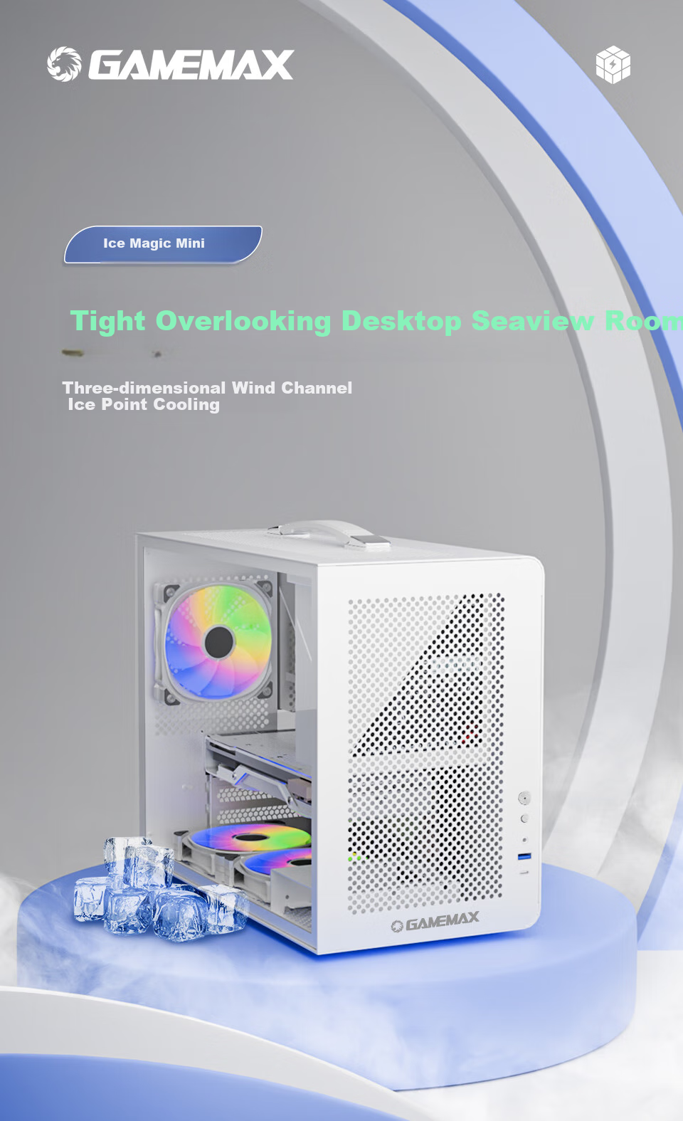 GAMEMAX Ice Cube Mini Desktop Computer Case, Supports MATX with Handle And Mesh Ventilation, Mini Chassis / Pure White 1
