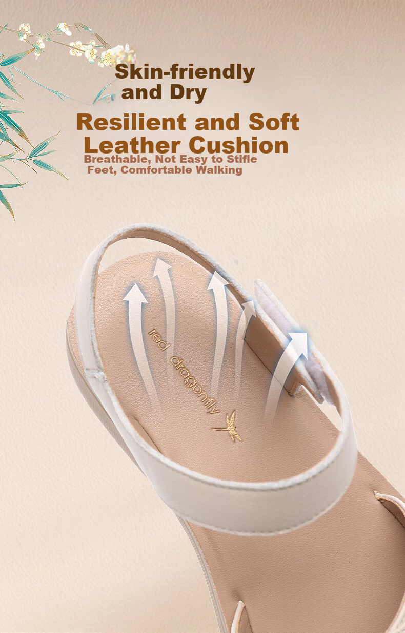 RED DRAGONFLY Mother's Day Sandals for Women, Flat Heel, Soft Leather, Soft Sole, Middle-Aged And Elderly Women's Mid-Heel Beach Shoes WTK233762 10