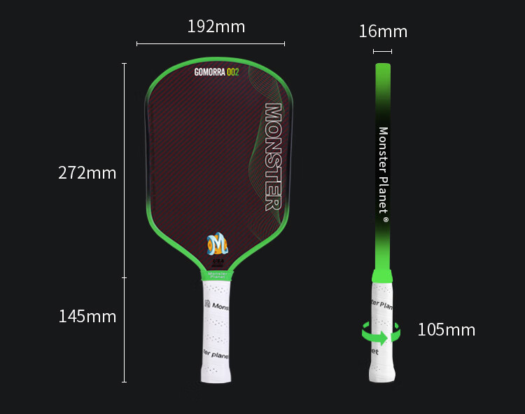 Monsterplanet Monster Planet Pickleball Paddle Imported Kevlar 3K Carbon Fiber Hybrid Gomorra Green 15