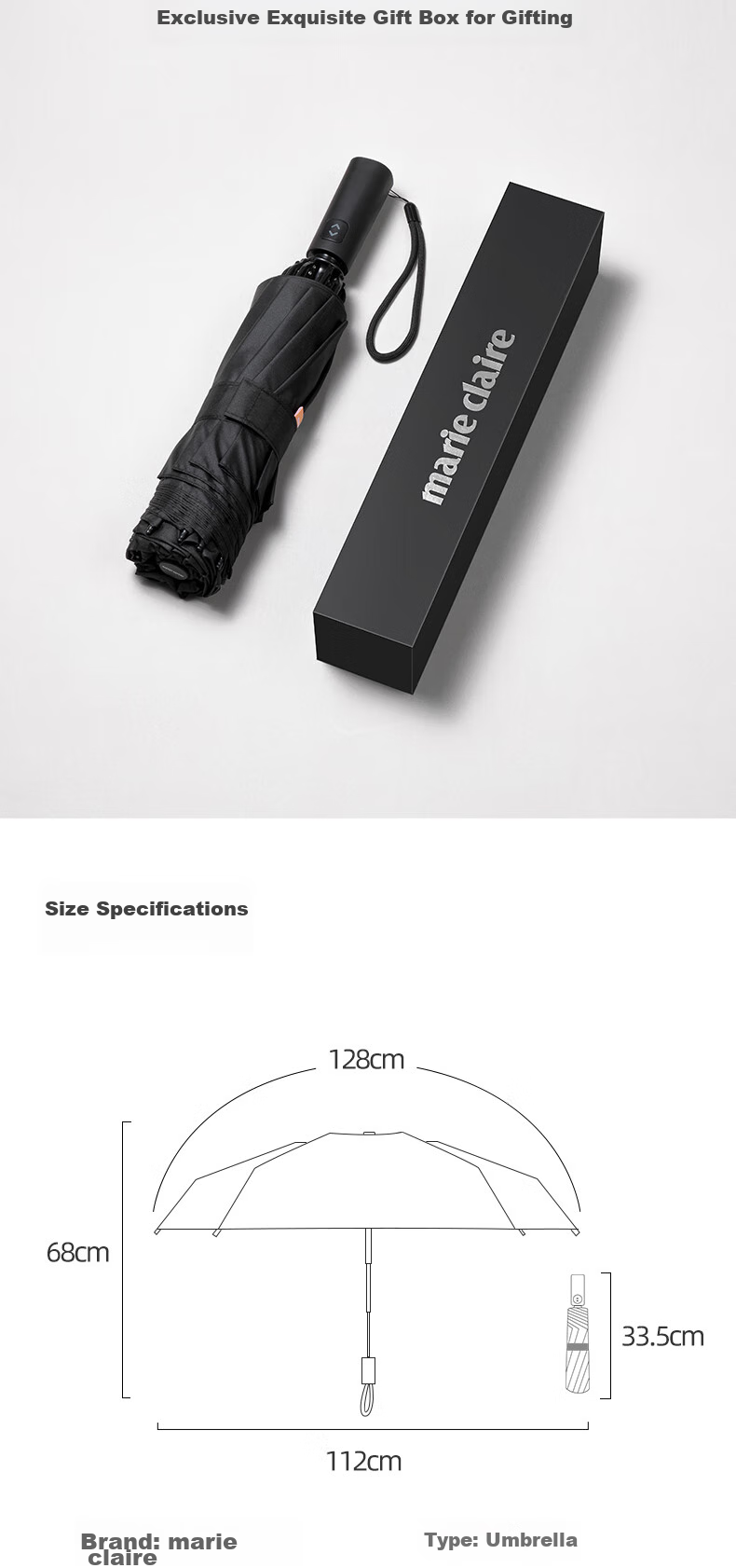 Marie Claire Reverse Fully Automatic Umbrella, Tri-Fold Enlarged Double-Person Umbrella, Storm Umbrella, Sun Protection, Shade for Men And Women, Gift 7
