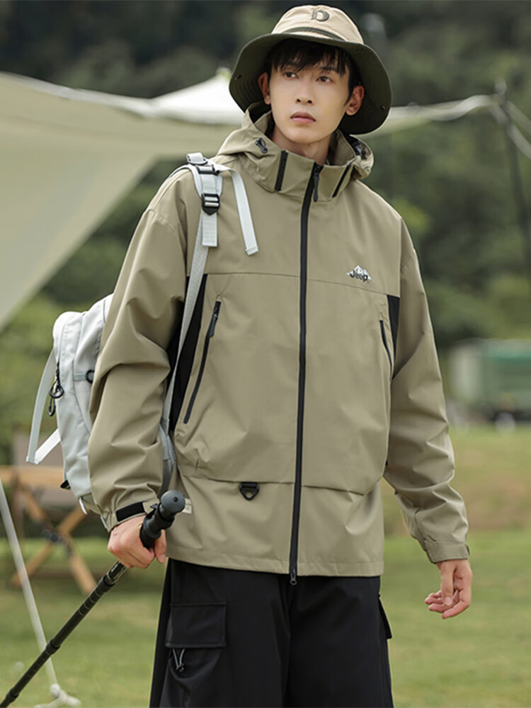 JEEP Men's Jacket, Spring And Autumn Loose-Fitting Hooded Sports Outdoor Clothing, Men's Outerwear 074, Black, Size L 11