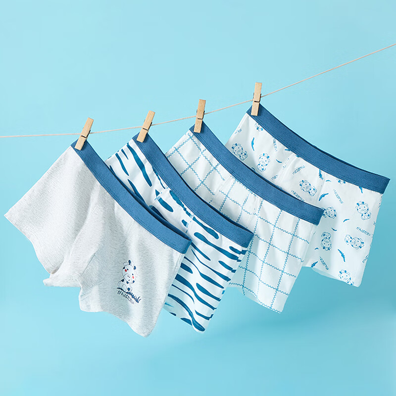 Langsha Boys' Breathable Pure Cotton Underwear, No Pinch, Mid-Large Kids' Boxer Shorts, 4-Pack, Striped Little Deer, Size 150