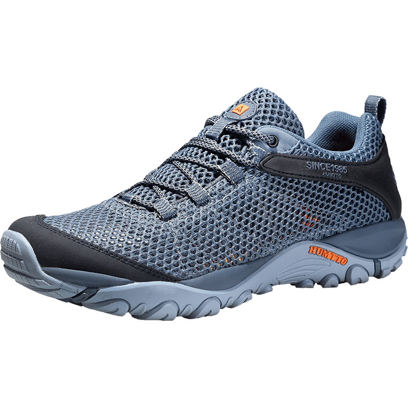 HUMTTO Mesh Breathable Hiking Shoes Comfortable Shock Absorption Outdoor Casual Men's Lightweight Non-slip Mountaineering Shoes Blue Gray Size 41