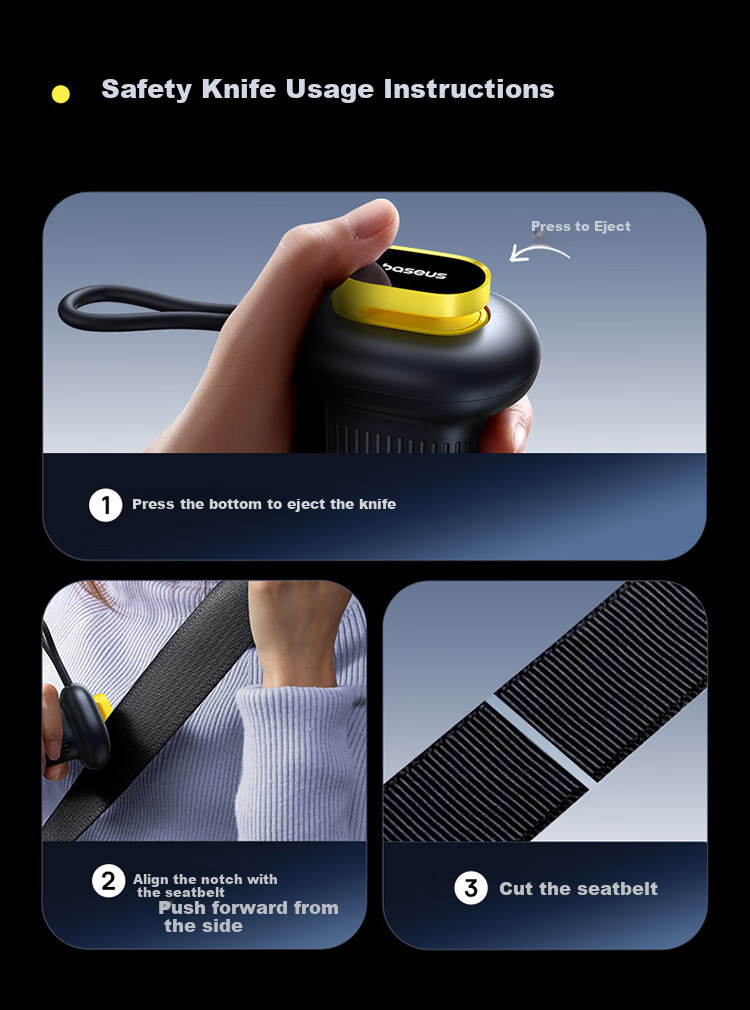 BASEUS Car Window Breaker, Multi-Functional Safety Hammer with Three-In Flashlight And Light for Emergency Rescue, Compatible with Xiaomi 16