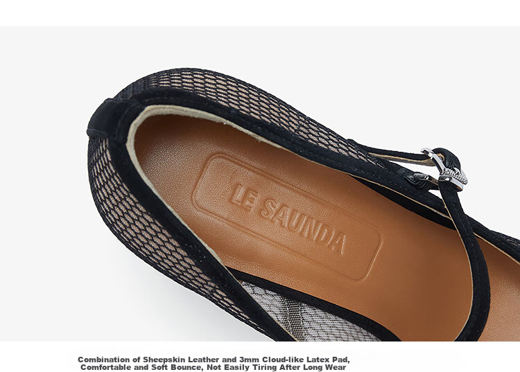 Le Saunda Romantic Queen 2025 New Pointed Toe Stiletto Mesh Mary Jane Pumps for Women 70301, Obsidian Black BKF, Size 35 4