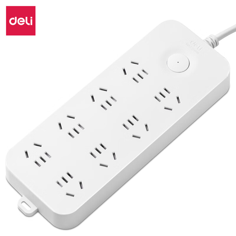 Deli 33916(05) Elegant White Series New National Standard Power Strip/Extension Cord/Surge Protector/Power Bar/Outlet Strip 8 Outlets, 5 Meters Total Length, 1 Pack