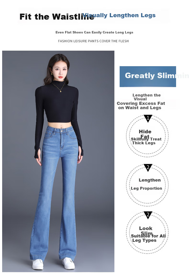 Pierre Cardin High-Waisted Slightly Flared Jeans for Women, Autumn Slimming Loose Versatile Stretchy Cropped Pants, Light Blue, Size 32 3