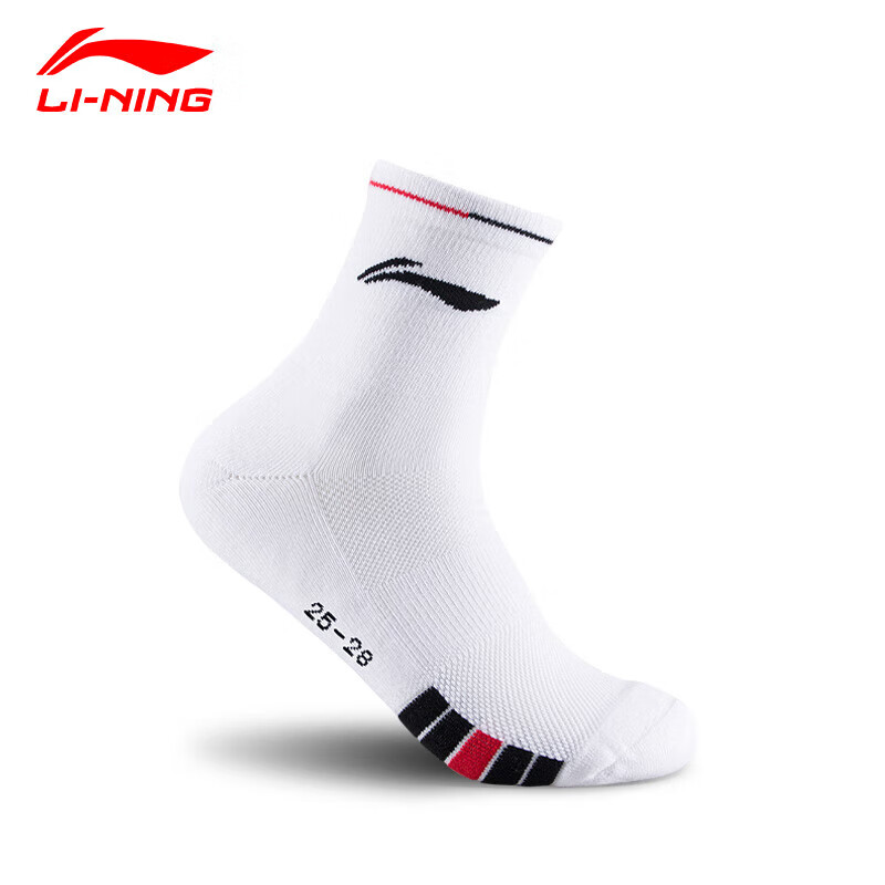 Li-Ning Badminton Socks, Mid-Calf Men's Terry Socks, Moisture-Wicking Sports Socks, AWSU083-3 White And Red, Size 25-28CM, One Pair 4