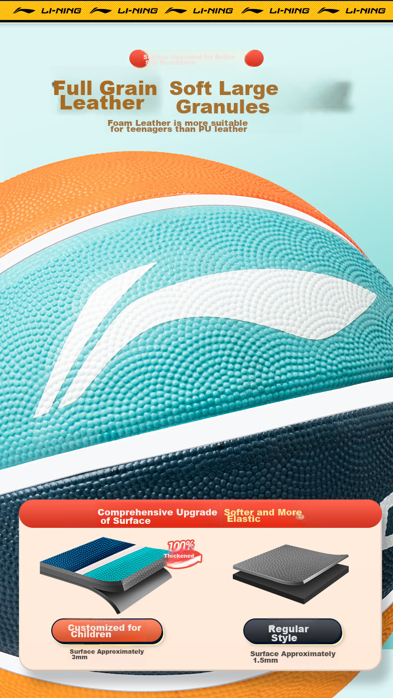 Li-Ning Basketball, Size 5, for Children's Competition, Indoor And Outdoor Use, Wear-Resistant, Suitable for Cement Courts, Suitable for Preschoolers, Elementary School Students, Teenagers, Outdoor Rubber Ball 4