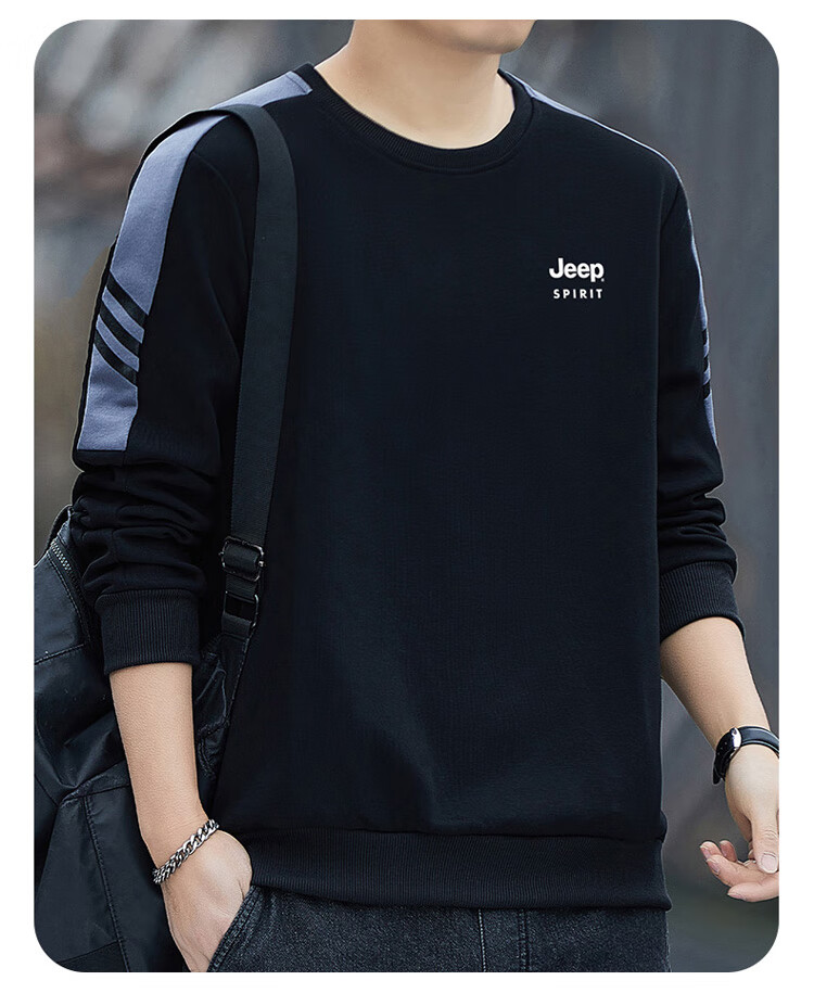 JEEP SPIRIT Men's Sweatshirt Jacket, Long-Sleeve T-Shirt, Men's Clothing for Autumn And Winter, Round Neck Top, High-End Casual Base Layer 1