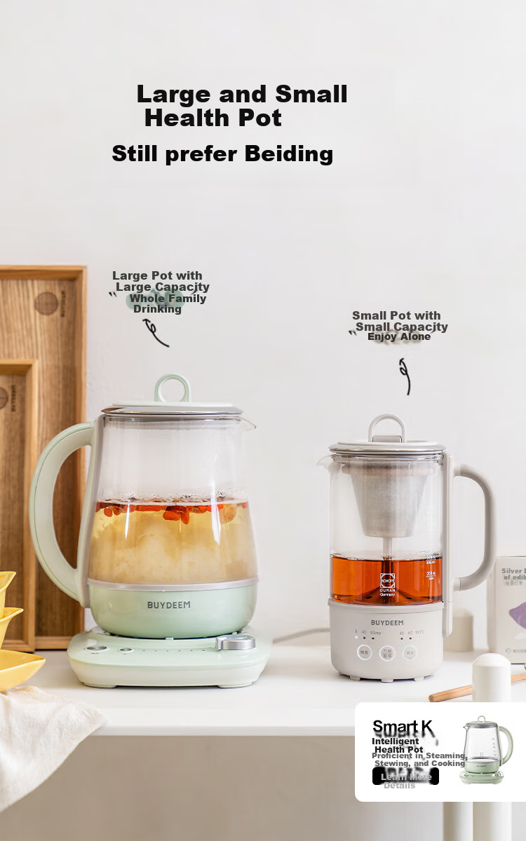 Buydeem [No Glue] Health Pot Water Kettle Multifunctional Tea Maker Mini Health Cup Office Hot Water Pot K36 Light Cypress Green + Mini Extraction Basket 9