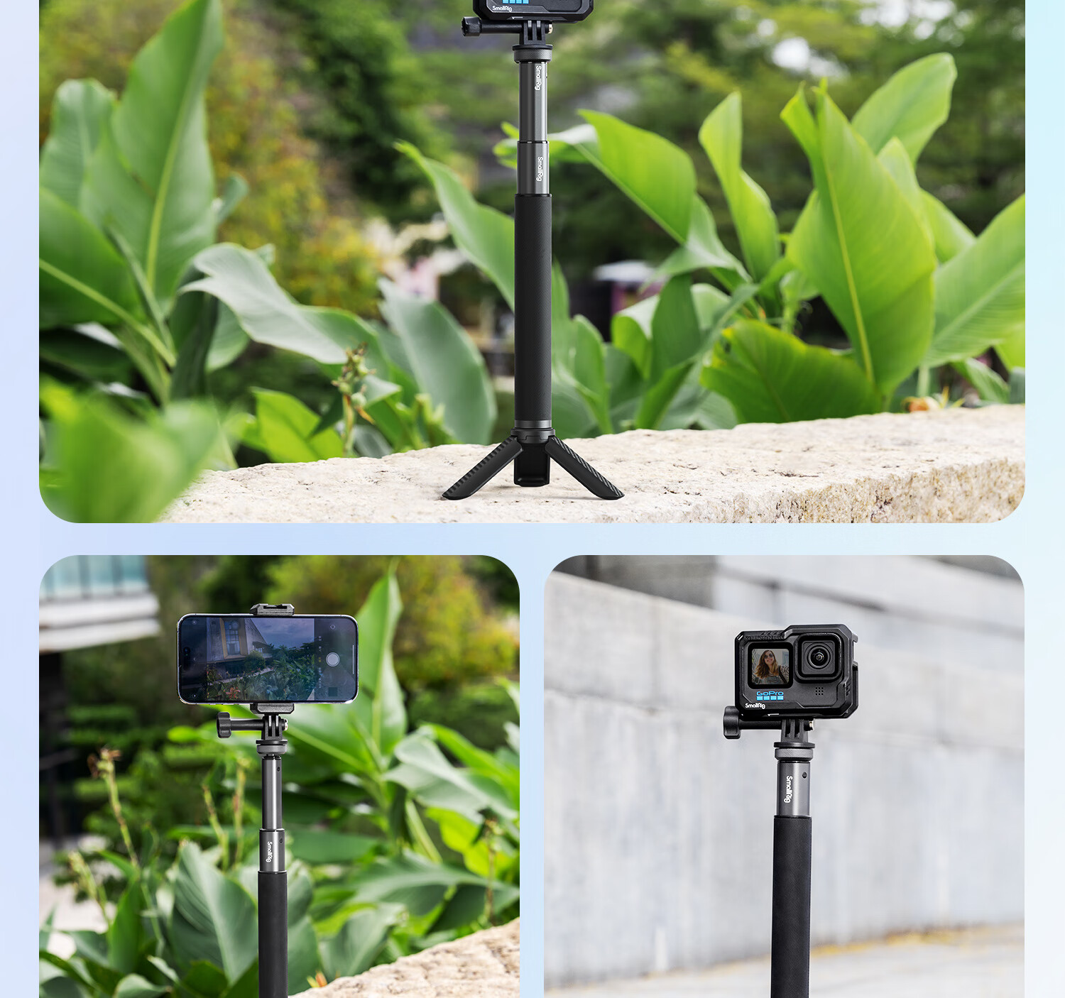 SmallRig 5403 Selfie Stick for DJI Action 5/Pocket 3/GoPro 13/FeiyuTech X5/ACE2 Pro Handheld Shooting Accessories Sports Camera Extension Rod with Phone Clamp 10