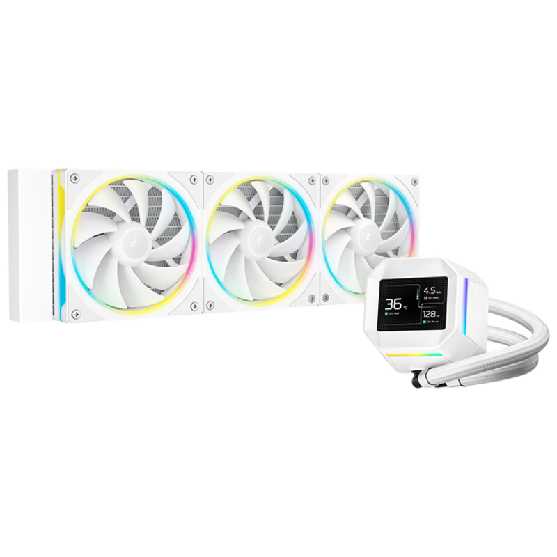 DEEPCOOL Ice Domain 360 White Water Cooler, PWM Intelligent Speed-Adjusting Water Pump, Supports MP4 Video, ARGB Star Ring Fa