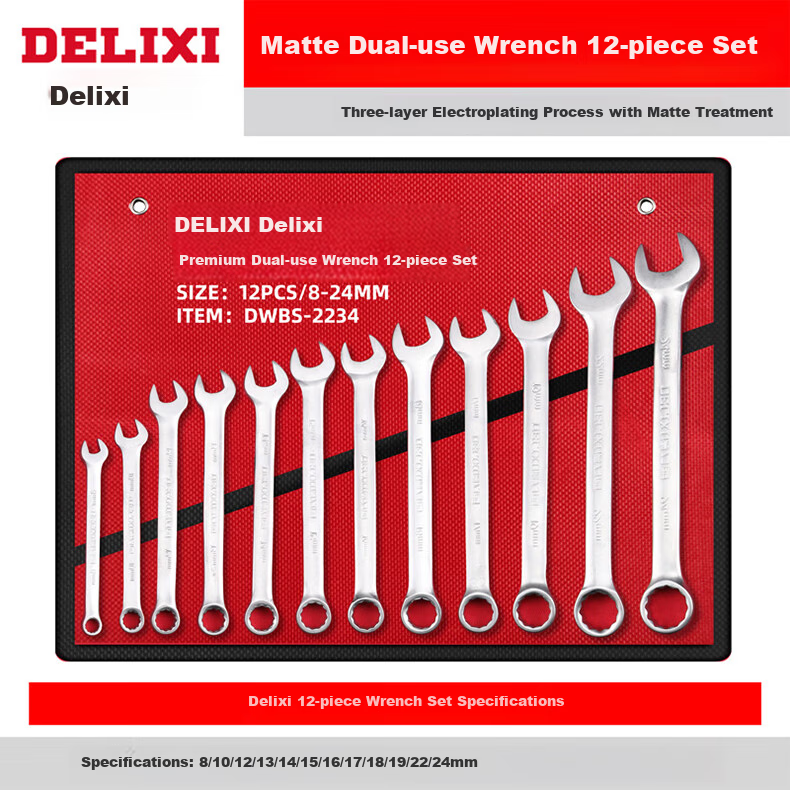 DELIXI Adjustable Wrench Set, Multifunctional Hardware Tools, Dual-Purpose 18-Piece Set (8-32mm) 6