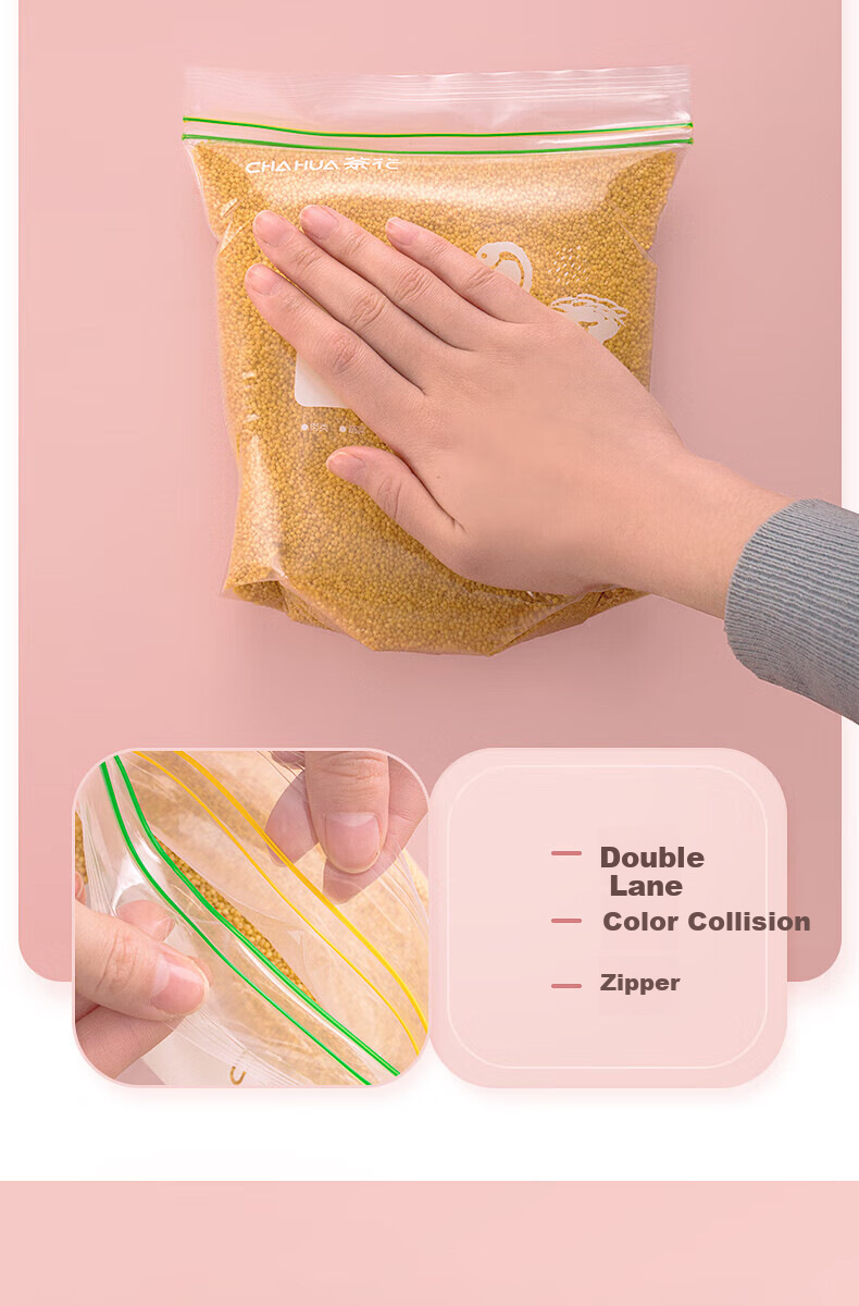 CHAHUA Food Storage Bags, Large Size, 50 Count, Thickened Double-Ribbed Food Grade Fresh-Keeping Storage Bags, Self-Sealing Airtight Bags 5