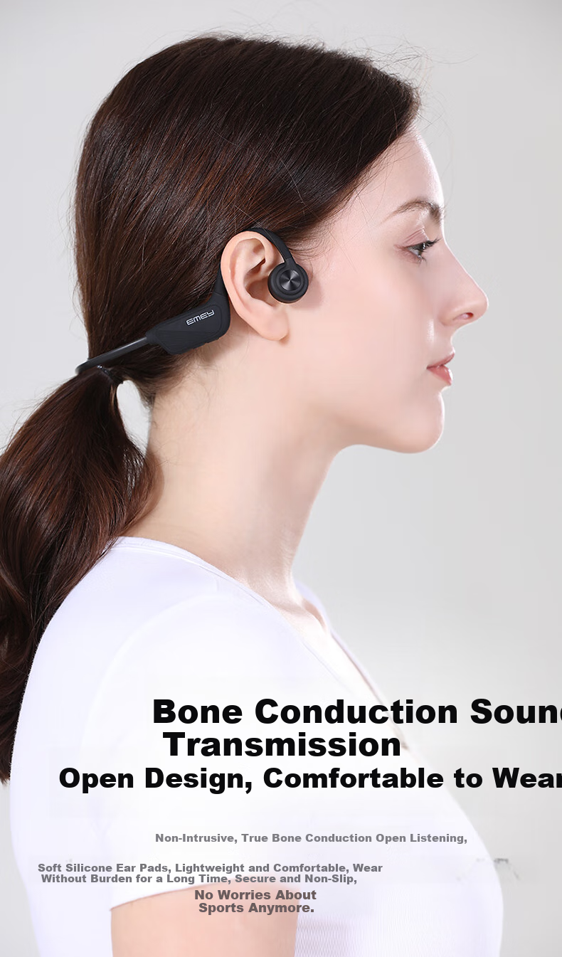 EMEY G22 Bone Conduction Bluetooth Headphones Open-Ear Design IPX8 Waterproof Not In-Ear for Running, Sports, Swimming 64GB Storage Compatible with Apple, Huawei, Xiaomi Black 6