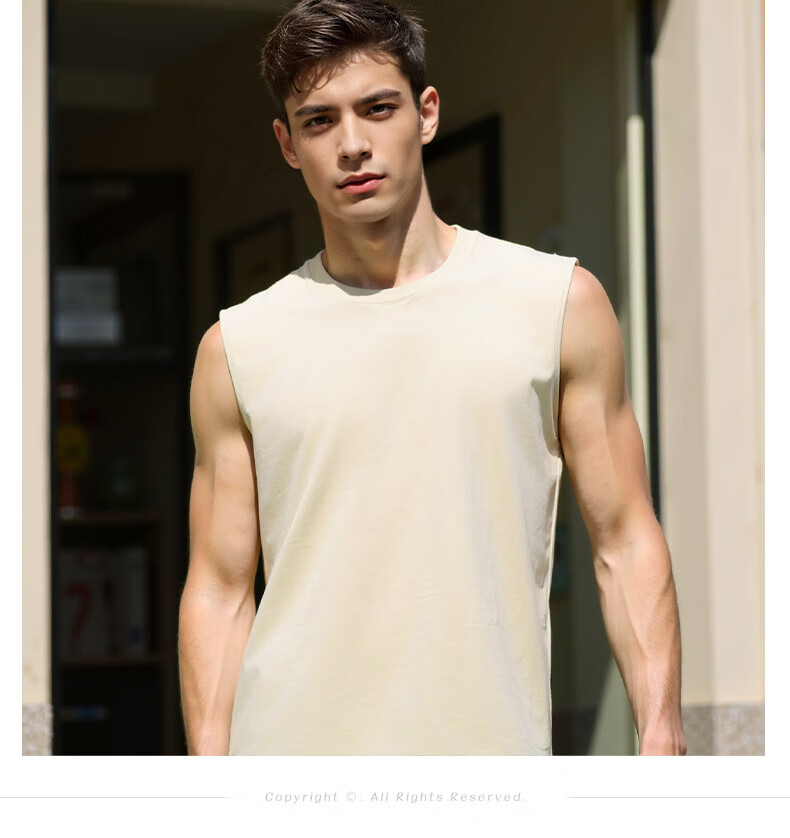ROMON 100% Cotton Men's Vest Summer Thin Comfortable Breathable Casual Loose Sleeveless T-Shirt Tank Top 16
