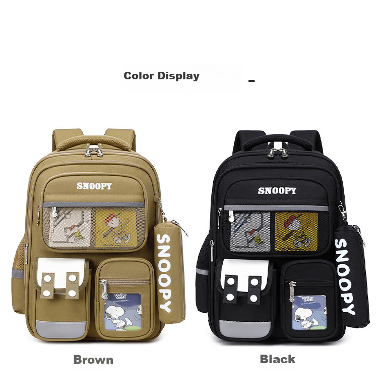 SNOOPY Elementary School Backpack Lightweight Children's Spine-Protecting Load-Reducing Shoulder Bag for Grades 4-6, Large Pink Size 14