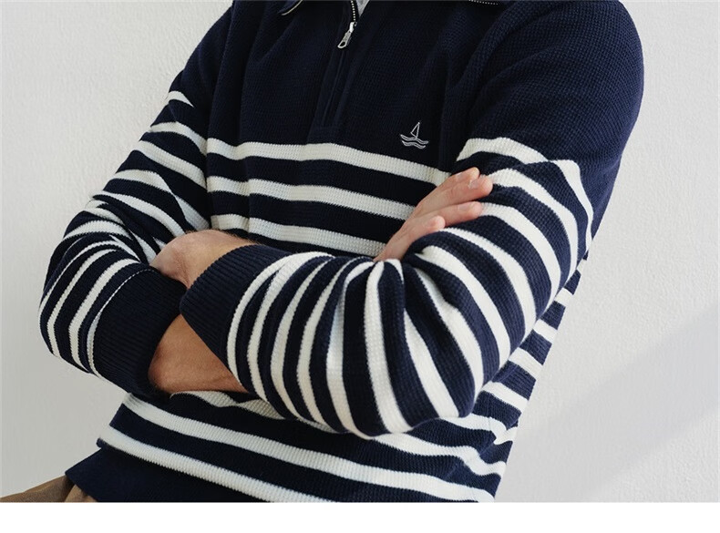 Navikail Star Model Italian Small Sailboat Men's 25-Style Half-Open Collar Striped Casual Knit Sweater 1344045502 10