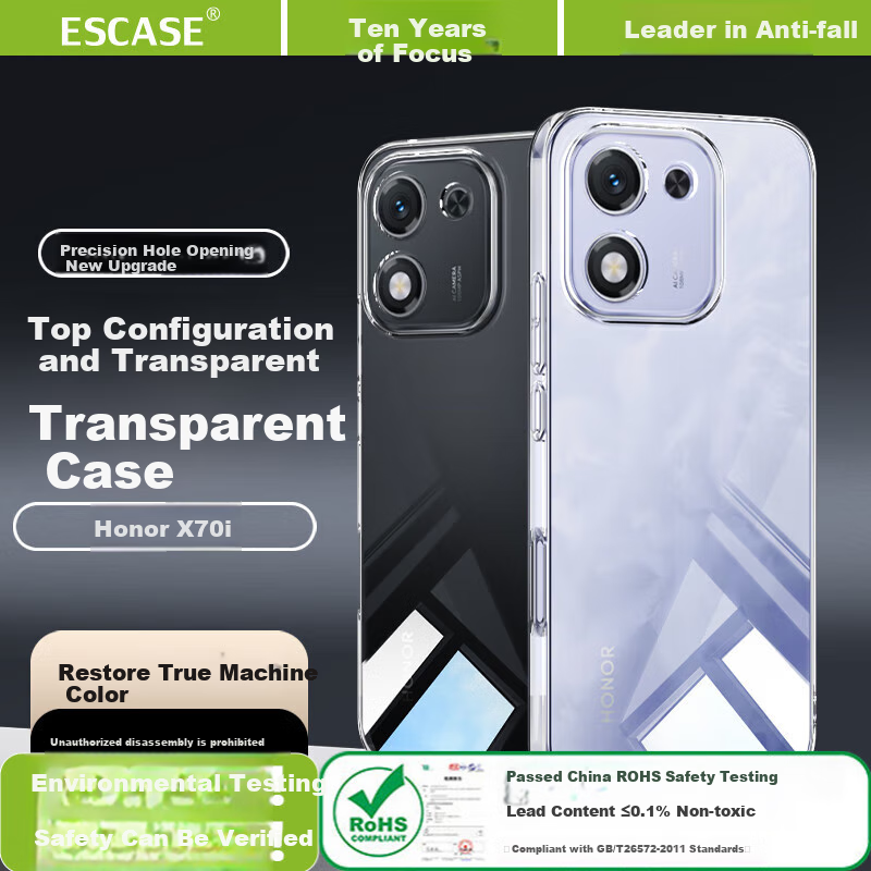 ESCASE Ультратонкий прозрачный защитный чехол для Honor X70i, защита от падений, мягкий чехол из ТПУ, защита от отпечатков пальцев