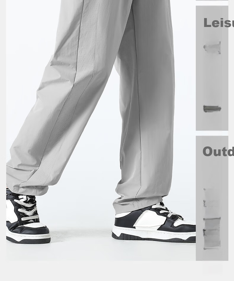 MINISO Summer Men's Thin Casual Pants, Loose Straight-Leg Tapered Trousers, Breathable Mesh, Slim-Fit Men's Pants Z W Gray M 11