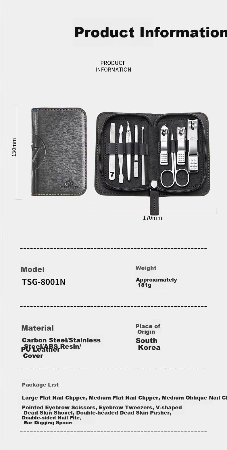 THREE SEVEN Nail Clipper Set, Large Nail Clippers for Ingrown Toenails, Nail Trimming Tool Kit, 7-Piece Nail Scissors Set 1101r 6
