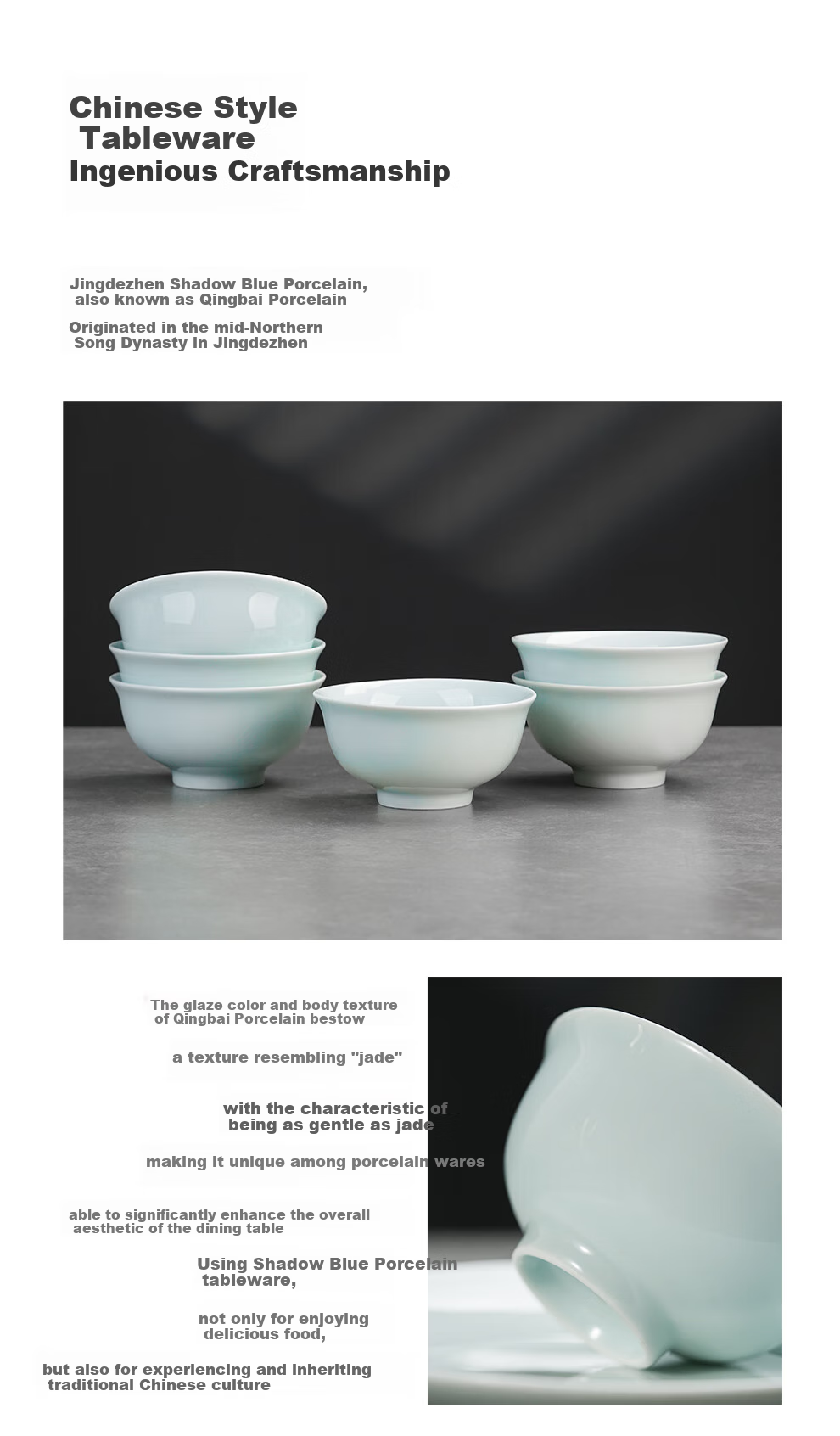 Jdz High-Temperature Ceramic Shadow Blue Bowl Set, Household Dining Bowls, Ceramic Bowls, Dishwasher Safe, Mid-Autumn Festival Gift Box for Friends 14