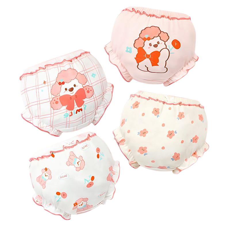 Aibaochi Children's Underwear Baby Bread Pants Girls Pure Cotton Triangle Shorts Kids Pants 4-Pack Dog Pattern Size 100 T200