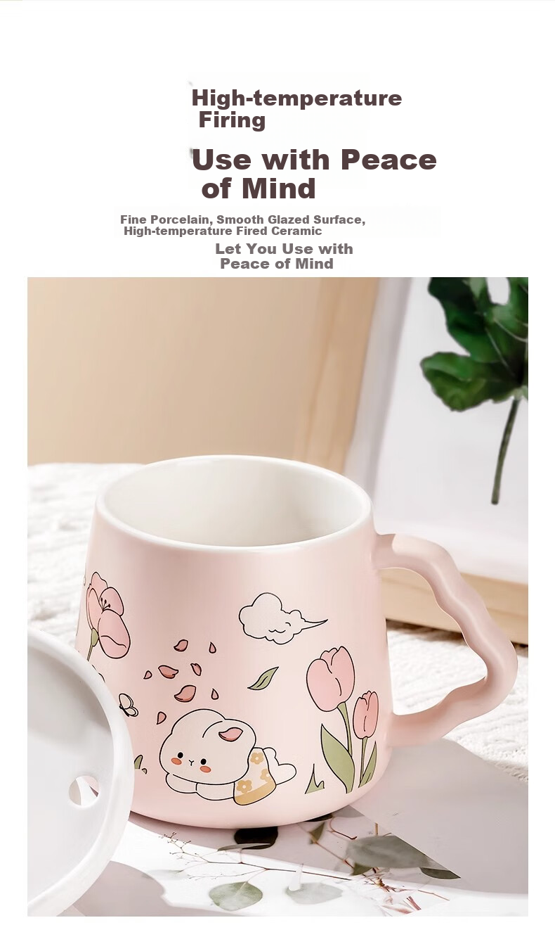 Baqianxing Ceramic Mug with Lid, Stylish Cup, Birthday Gift for Girlfriends, Companionship Gift 5