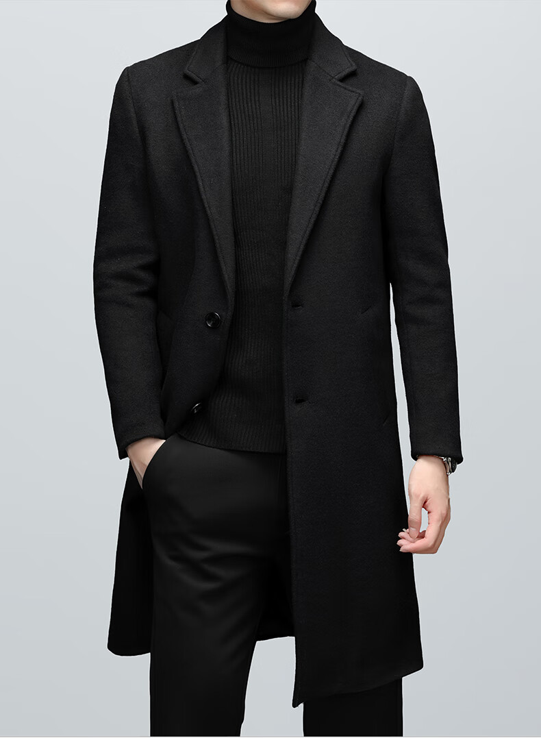 ROMON Autumn Winter Woolen Coat Business Casual Trendy Men's Trench Coat 1930 Navy Blue L 1