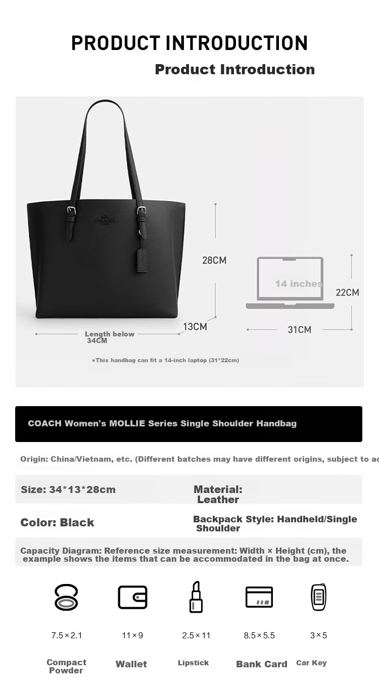 COACH [Brand Direct Supply], Women's MOLLIE Large Shoulder Tote Bag, White CV968, New Year Gift 2