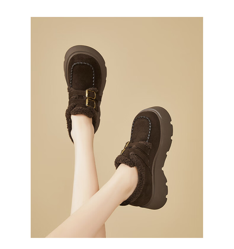 DAPHNE Women's Petite Thick Sole Full Coverage Birkenstock Shoes with Buckle, Fleece Lined, Warm and Fashionable Flats, Brown, Size 37 7