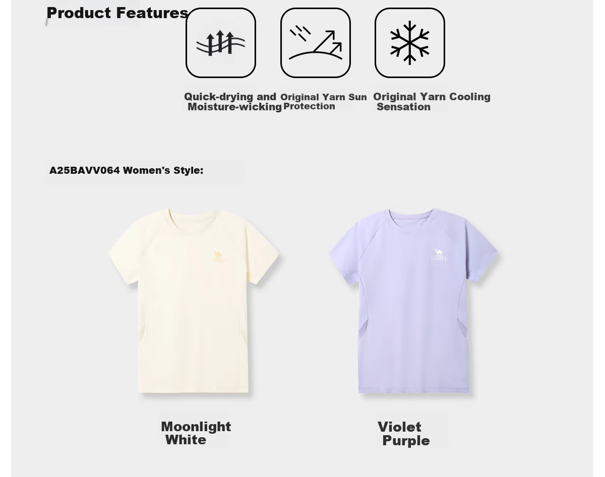 CAMEL Outdoor Quick-Dry T-Shirt for Men, Spring And Summer Short-Sleeve Round Neck Original Yarn Cool-Feeling Sun Protection Breathable Sweat-Absorbing Sports T-Shirt for Women, M 22