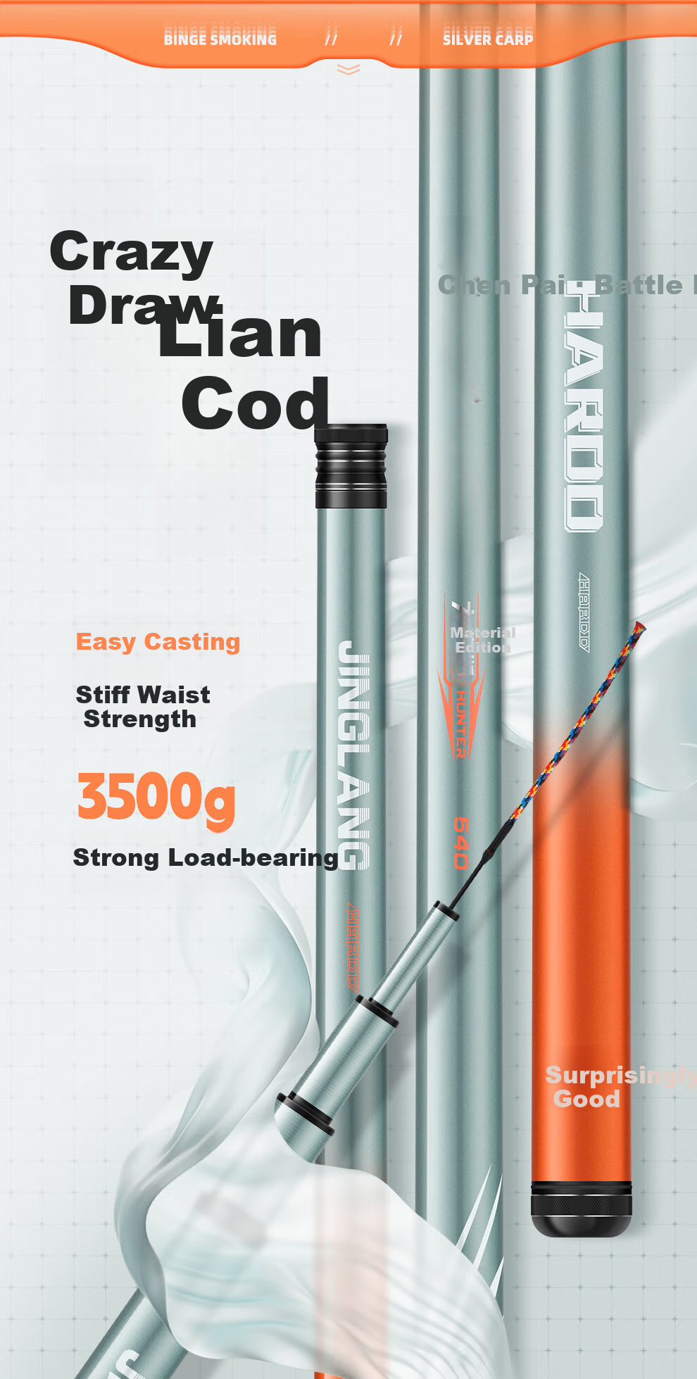 Jinglang 5.4-Meter Carp And Bighead Carp Fishing Rod, Ultra-Light And Ultra-Hard, 19 Sections, 6H Lightweight Big Fish Rod, Carp And Bighead Carp Pole, Fishing Rod for Platform Fishing 1