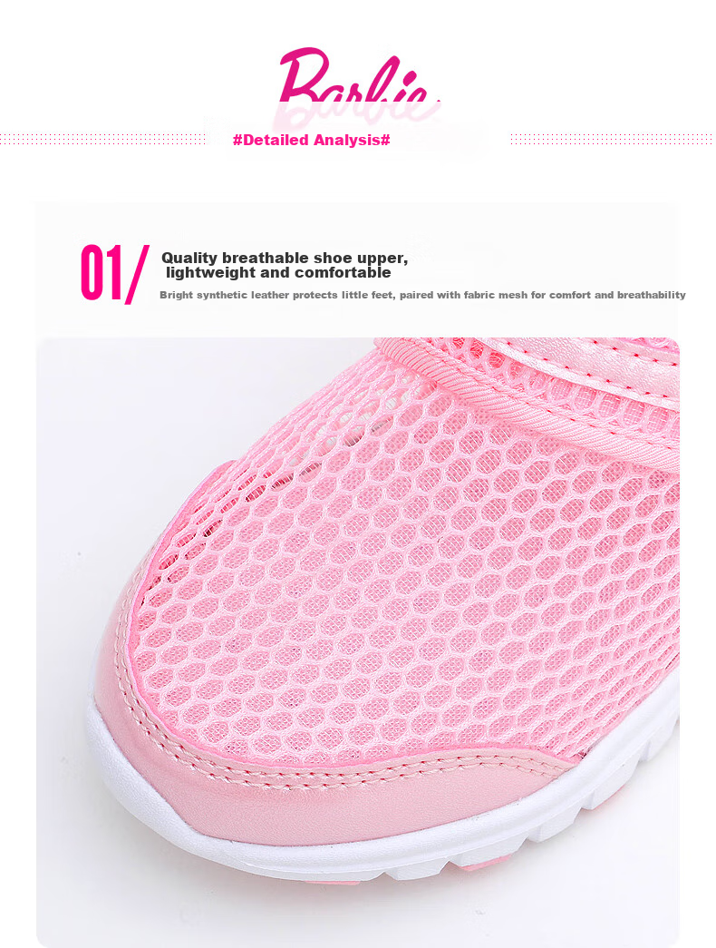 Barbie Children's Shoes, Summer Kids' Sneakers, Girls' Breathable Mesh Shoes, Casual Sports Shoes DA5506, Pink, Size 32 8