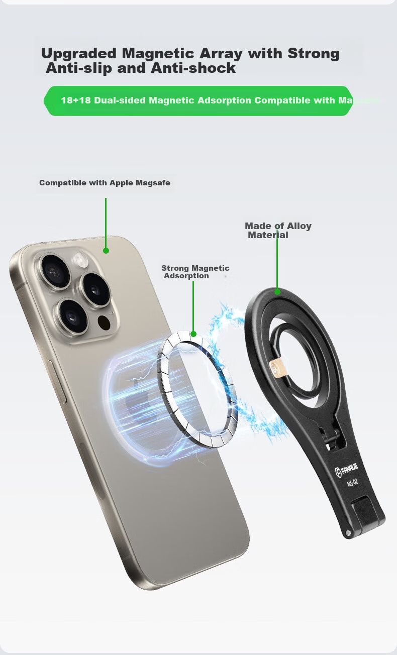 FANAUE Magnetic Phone Stand with Ring Holder, Back Patch, Desktop Phone Stand, Live Streaming Multi-Functional Rotating Magnetic Phone Holder, Ultra-Thin Portable Foldable Stand MS-02 5