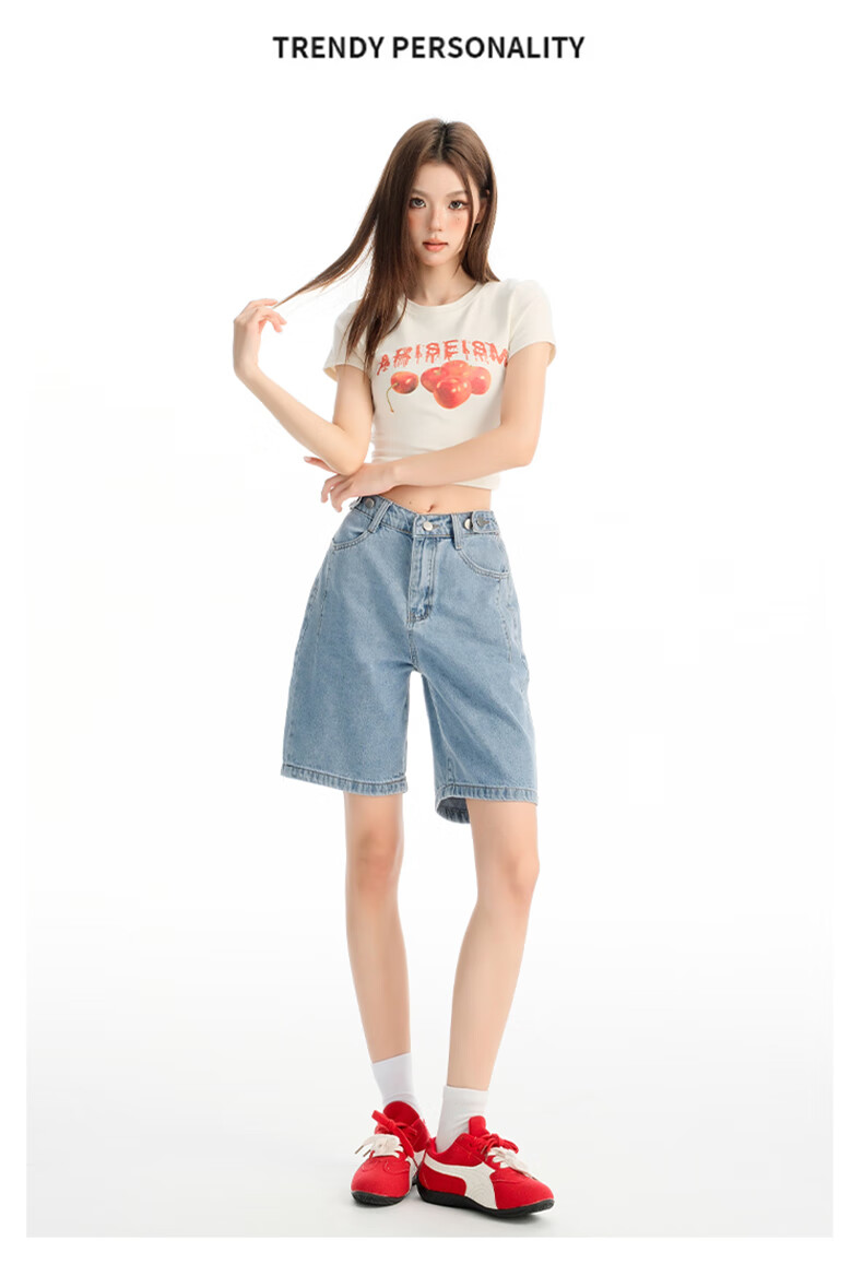 Jeanswest Women's Denim Shorts 2026 Spring Summer High Waist A-Line Slim Functional Style Hot Pants Black XL 16