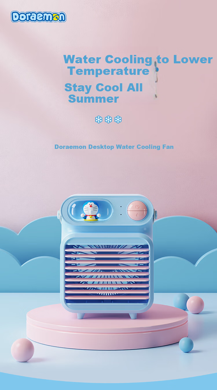 ROCK Doraemon Handheld Fan Digital Display Turbo Strong Wind Portable Silent Mini USB Fan Long Battery Life Cute Cooling Blue 1