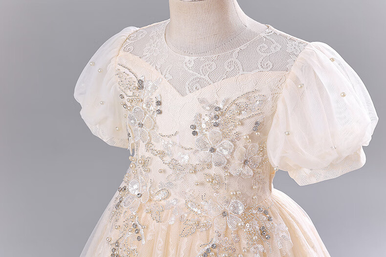 LUOBOBEIBEI Girls' Formal Dress, Children's Princess Dress, Wedding Dress, Runway Show Dress, Piano Performance Dress, New Year's Greeting Outfit, White, Size 110 6
