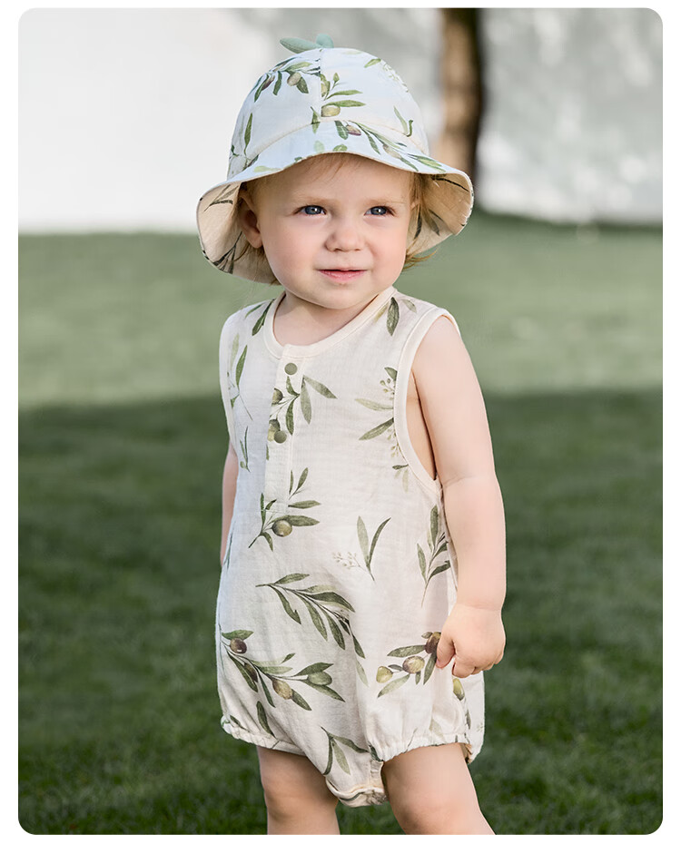 Babylove [Bobbly Fruit Tea] Infant Bodysuit, Summer Thin Bamboo Cotton Camellia Baby Breathable Sleeveless Triangle Romper 13