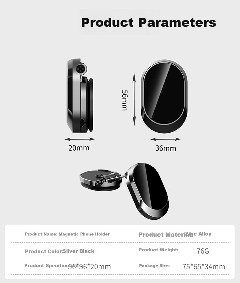 Dijialun Foldable Magnetic Car Phone Holder, Base 360° Rotation, Adjustable Height, Car Accessories Decoration for Tesla, BMW, Mercedes-Benz, Audi, Volkswagen, Toyota, Metal Black 9