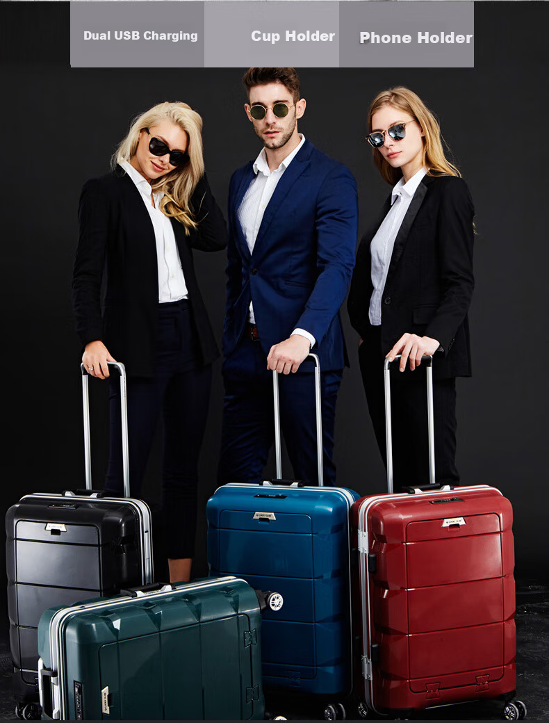 LUCKY CLUB Aluminum Frame Suitcase with Wheels for Men And Women, Business Travel Luggage, Stylish Multifunctional Front Opening 24-Inch Trolley Case 4