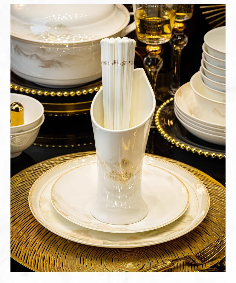 KANGQIN Bowl And Plate Set, Home Use Jingdezhen High-Quality Tableware Set, Chinese Light Luxury Ceramic Bowls And Plates, Housewarming Gift Box Set 3