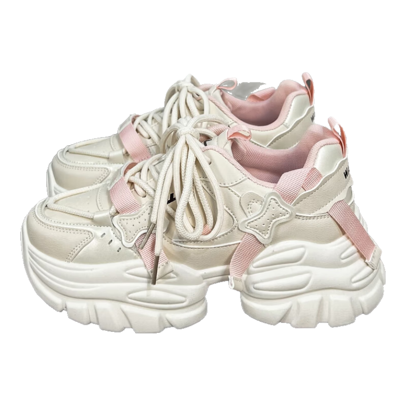 Warrior Women's Chunky Sneakers, Spring 2026 New Style Versatile Casual White Shoes, Petite Thick-Soled Height-Increasing Sports Shoes