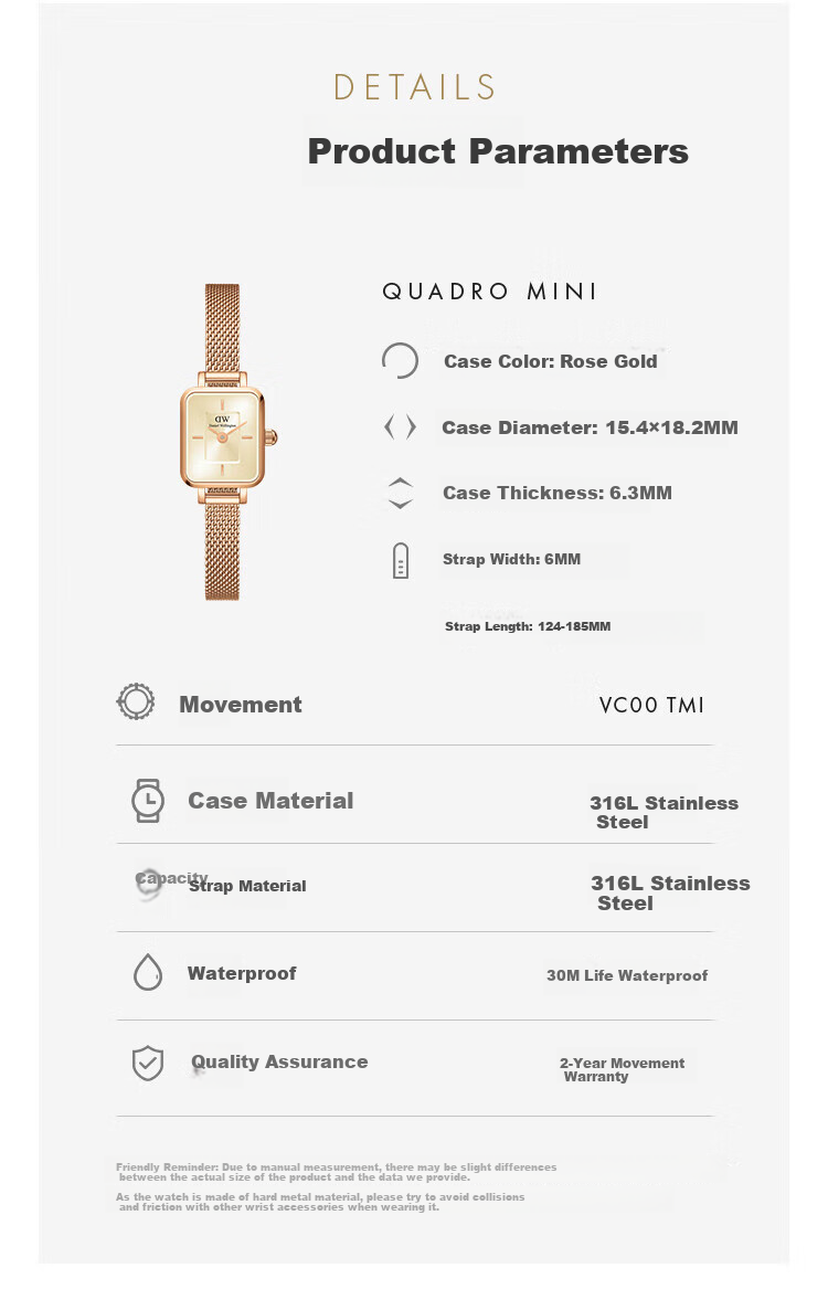 DanielWellington DW Ladies Watch, Vintage Small Sugar Cube Steel Strap Quartz Wristwatch, Birthday Gift for Girlfriend, DW647 2